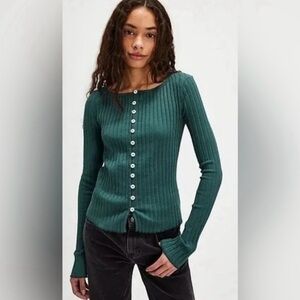 Free People Tilly Long Sleeve Cardigan Blouse Rainforest Green Size Small NWT